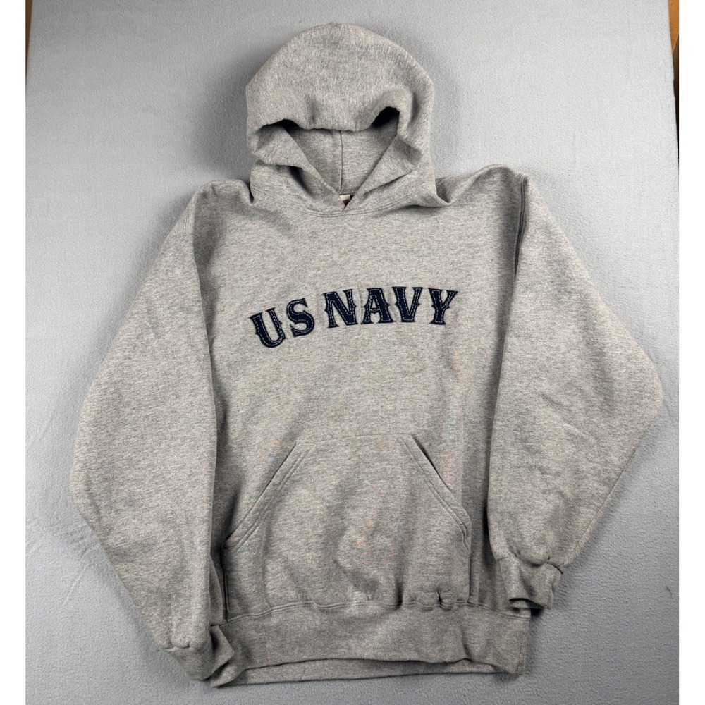 Soffe US Navy Hoodie Mens Medium Gray Pullover Sweatshirt Tackle Twill Logo